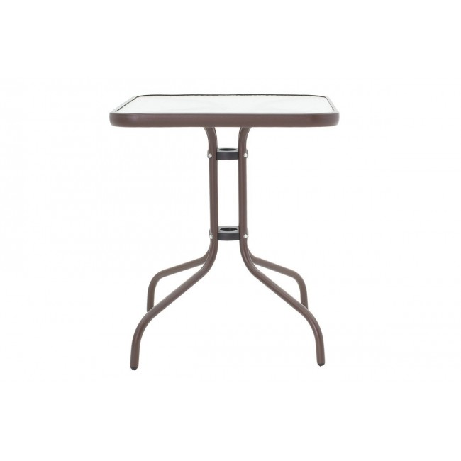 Τραπέζι κήπου "WATSON" από μέταλλο-γυαλί σε καφέ χρώμα 60x60x70