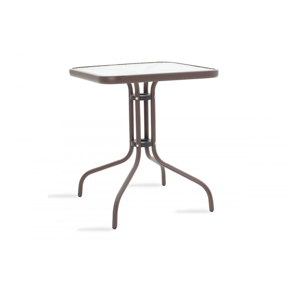 Τραπέζι κήπου "WATSON" από μέταλλο-γυαλί σε καφέ χρώμα 60x60x70