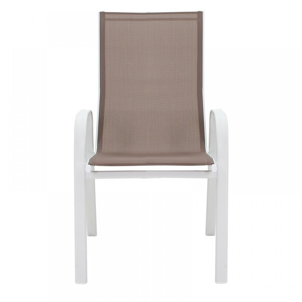 Πολυθρόνα κήπου "CALAN" από μέταλλο/textilene σε χρώμα λευκό/καφέ 55x75x95