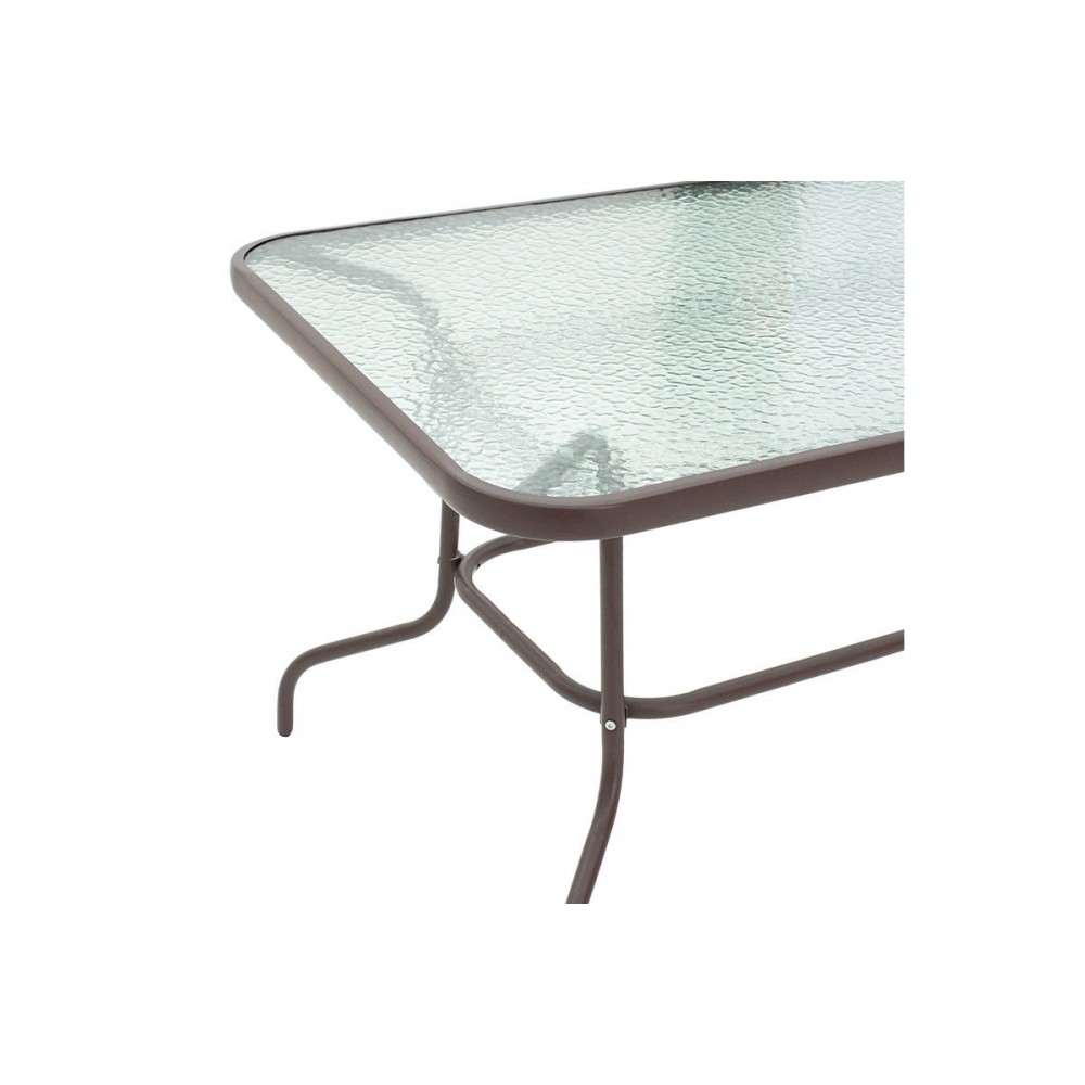 Τραπέζι κήπου "VALOR" από μέταλλο-γυαλί σε καφέ χρώμα 140x80x70