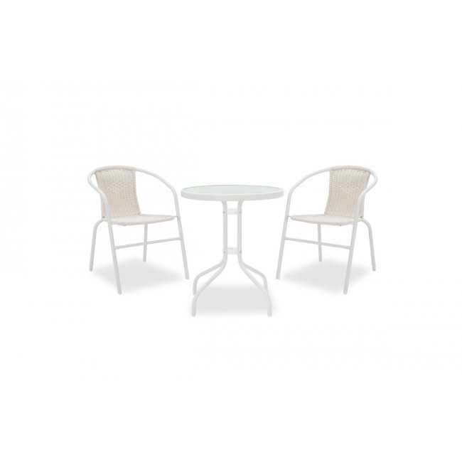 Σετ κήπου "Watson-Obbi" 3τμχ από μέταλλο/rattan/γυαλί σε λευκό χρώμα 60x60x70