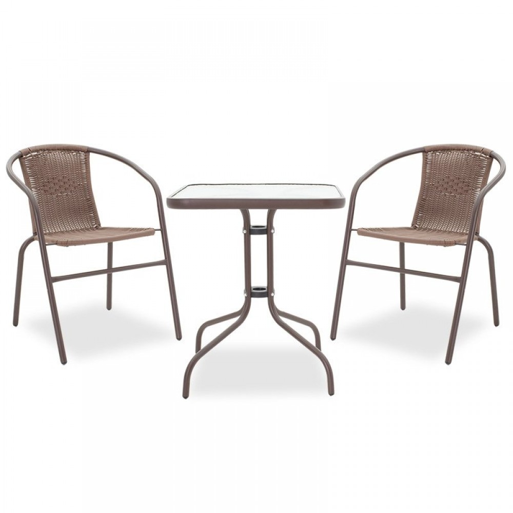 Τραπεζαρία κήπου "OBBI WATSON" 3τμχ από μέταλλο/rattan σε χρώμα καφέ 60x60x70