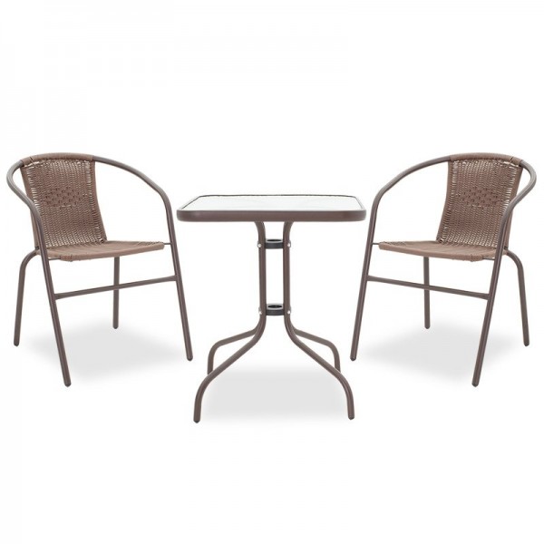 Τραπεζαρία κήπου "OBBI WATSON" 3τμχ από μέταλλο/rattan σε χρώμα καφέ 60x60x70