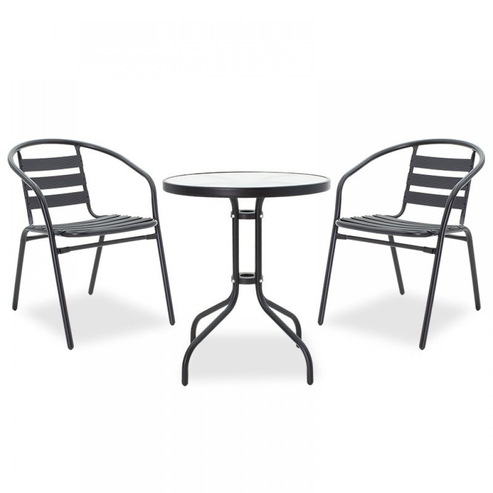 Τραπεζαρία κήπου "TADE-WATSON" 3τμχ από μέταλλο σε χρώμα μαύρο Φ60x70