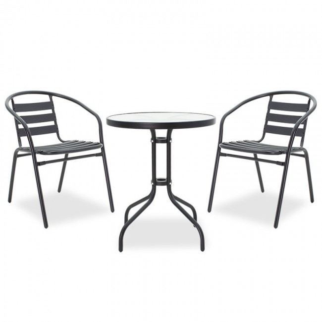 Τραπεζαρία κήπου "TADE-WATSON" 3τμχ από μέταλλο σε χρώμα μαύρο Φ60x70