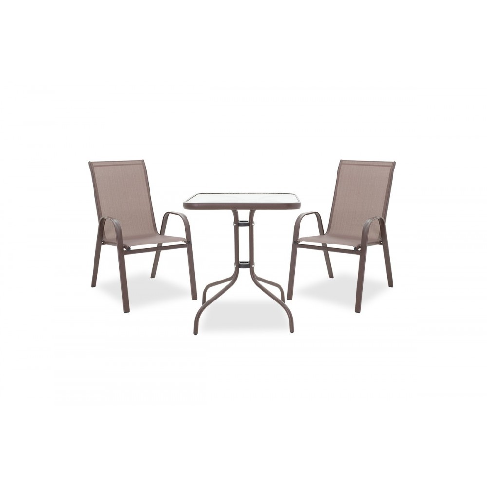 Τραπεζαρία κήπου 3τμχ "CALAN-WATSON" από μέταλλο/textilene σε καφέ χρώμα 60x60x70