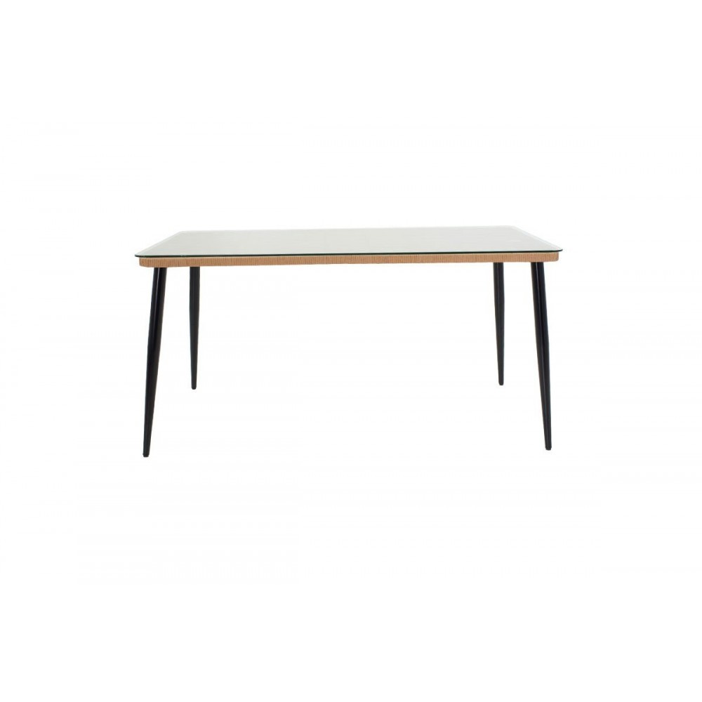 Τραπέζι κήπου "NAOKI" από μέταλλο-ραττάν σε μαύρο-φυσικό χρώμα 160x90x78