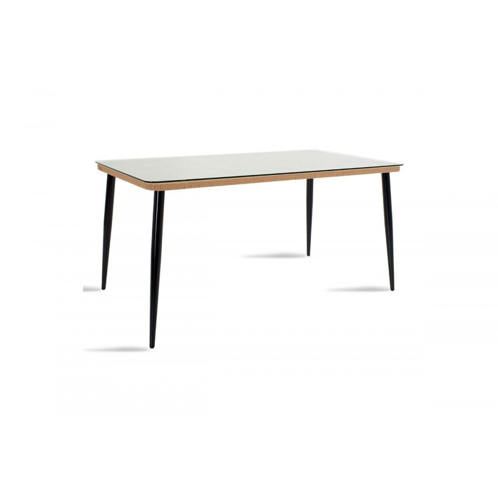 Τραπέζι κήπου "NAOKI" από μέταλλο-ραττάν σε μαύρο-φυσικό χρώμα 160x90x78