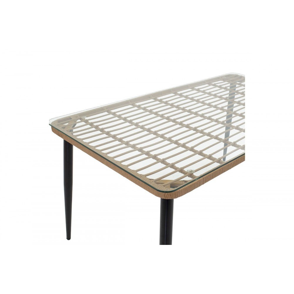 Τραπέζι κήπου "NAOKI" από μέταλλο-ραττάν σε μαύρο-φυσικό χρώμα 160x90x78