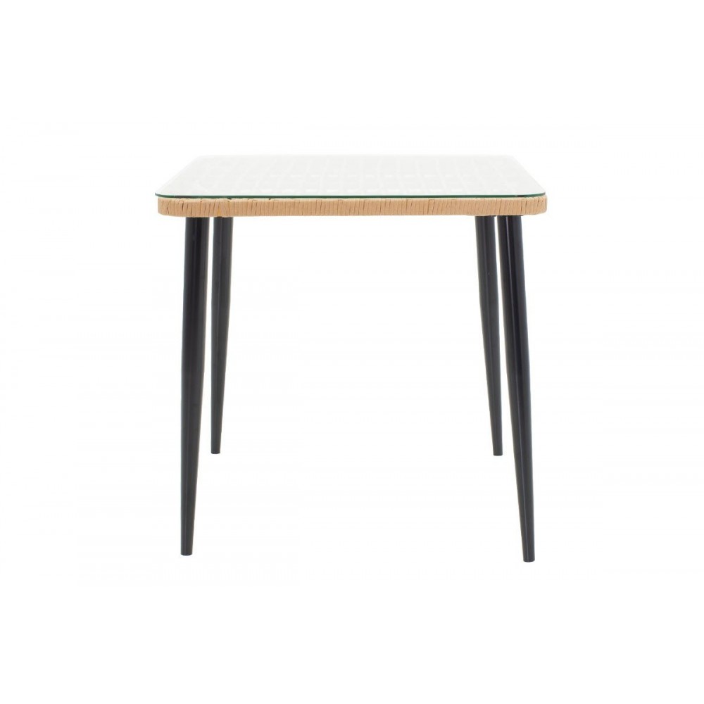 Τραπέζι κήπου "NAOKI" από μέταλλο-ραττάν σε μαύρο-φυσικό χρώμα 80x80x87