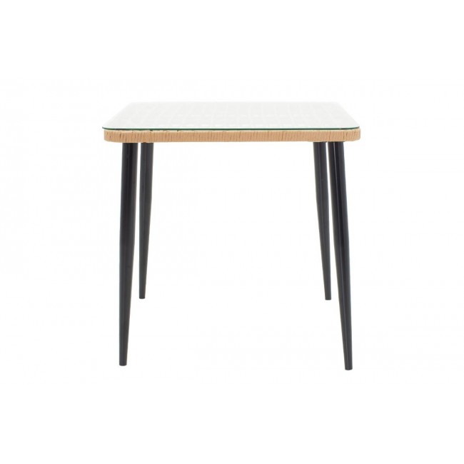 Τραπέζι κήπου "NAOKI" από μέταλλο-ραττάν σε μαύρο-φυσικό χρώμα 80x80x87