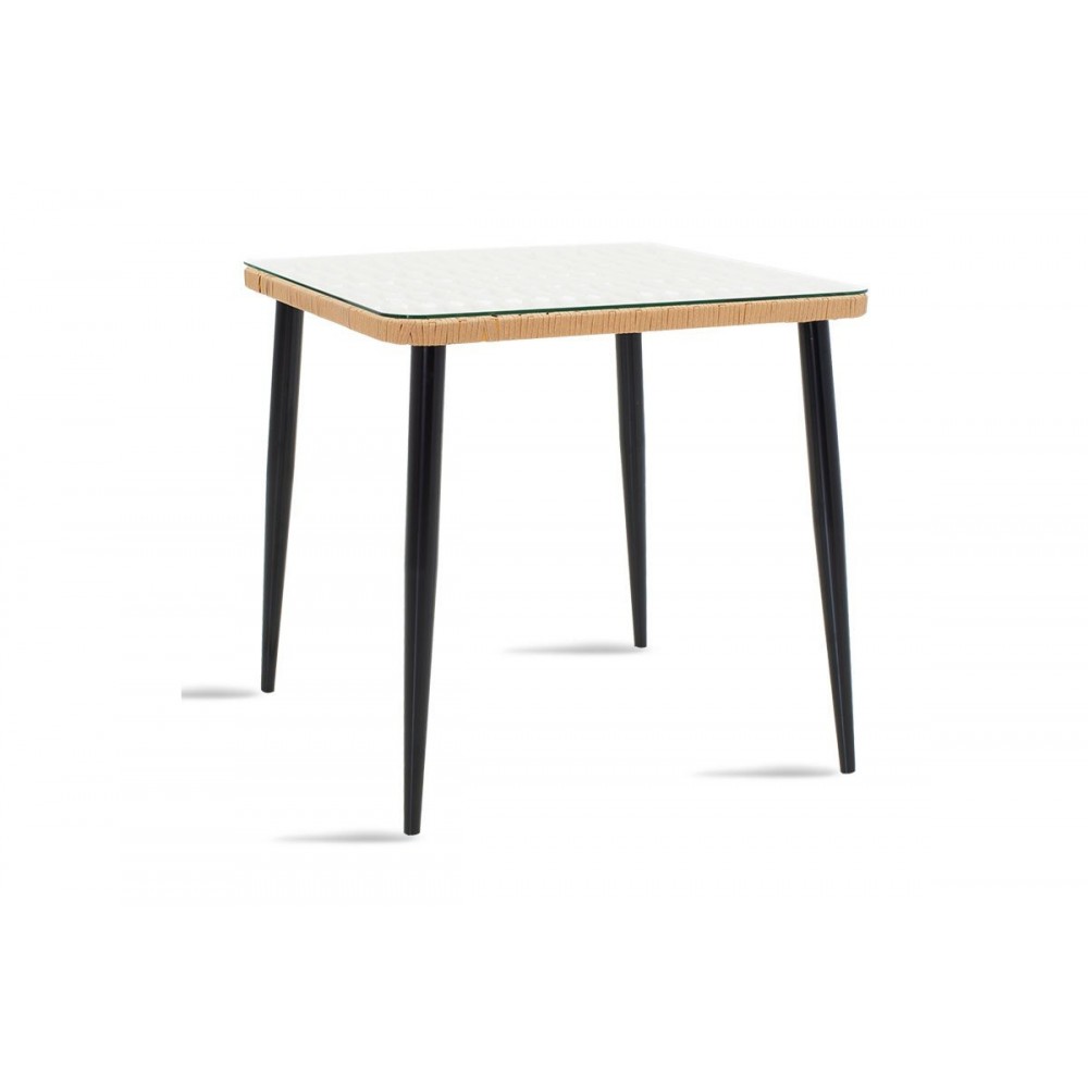 Τραπέζι κήπου "NAOKI" από μέταλλο-ραττάν σε μαύρο-φυσικό χρώμα 80x80x87