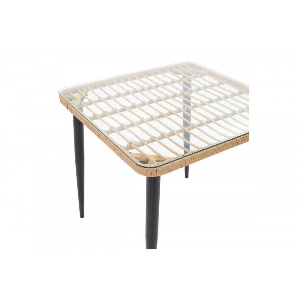 Τραπέζι κήπου "NAOKI" από μέταλλο-ραττάν σε μαύρο-φυσικό χρώμα 80x80x87