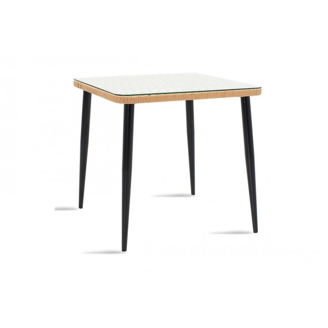 Τραπέζι κήπου "NAOKI" από μέταλλο-ραττάν σε μαύρο-φυσικό χρώμα 80x80x87