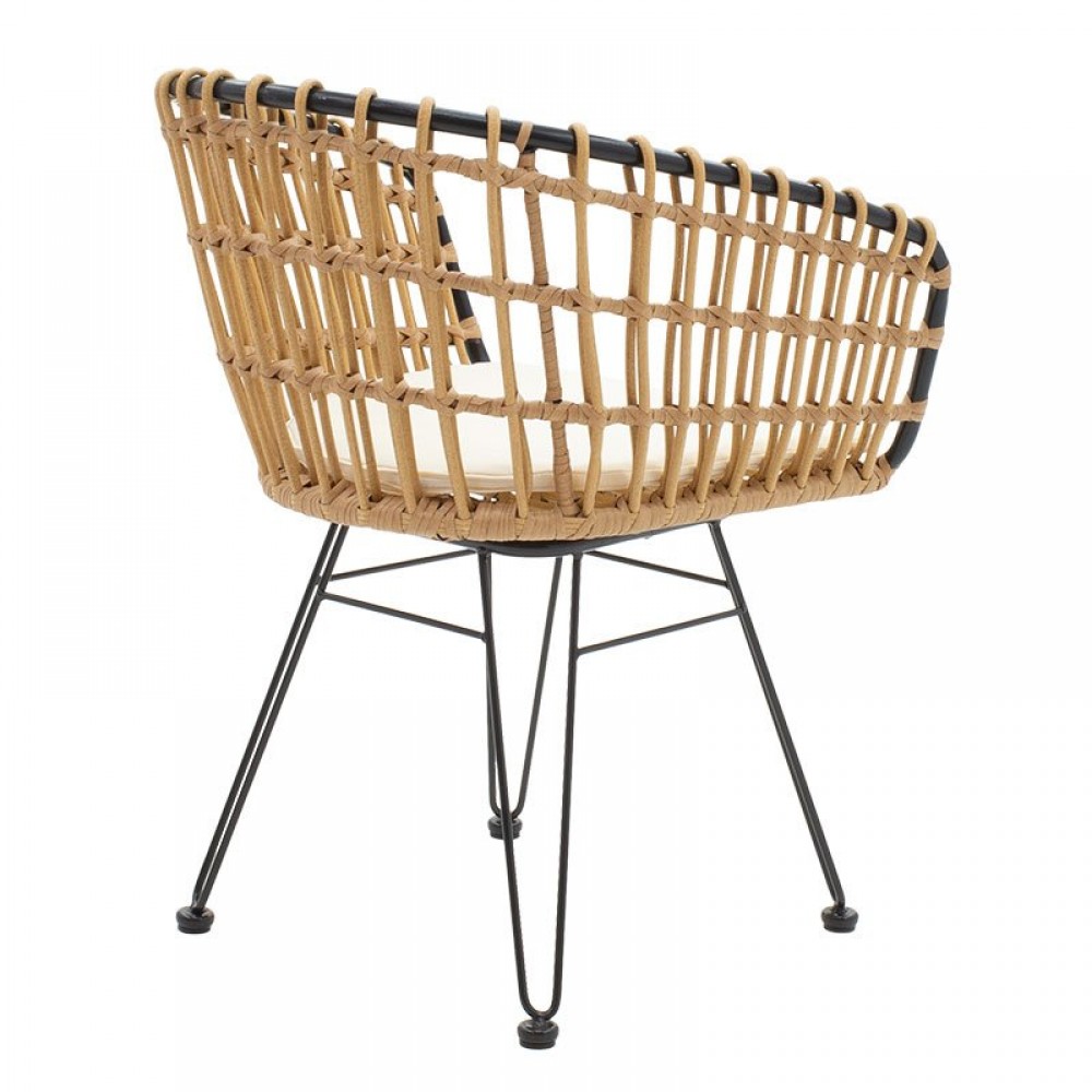 Πολυθρόνα κήπου "NAOKI" από μέταλλο/rattan σε χρώμα φυσικό/μαύρο 61x57x80