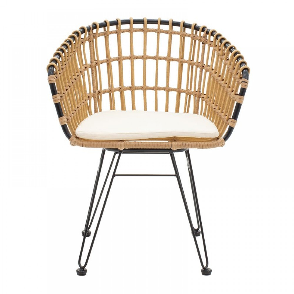 Πολυθρόνα κήπου "NAOKI" από μέταλλο/rattan σε χρώμα φυσικό/μαύρο 61x57x80