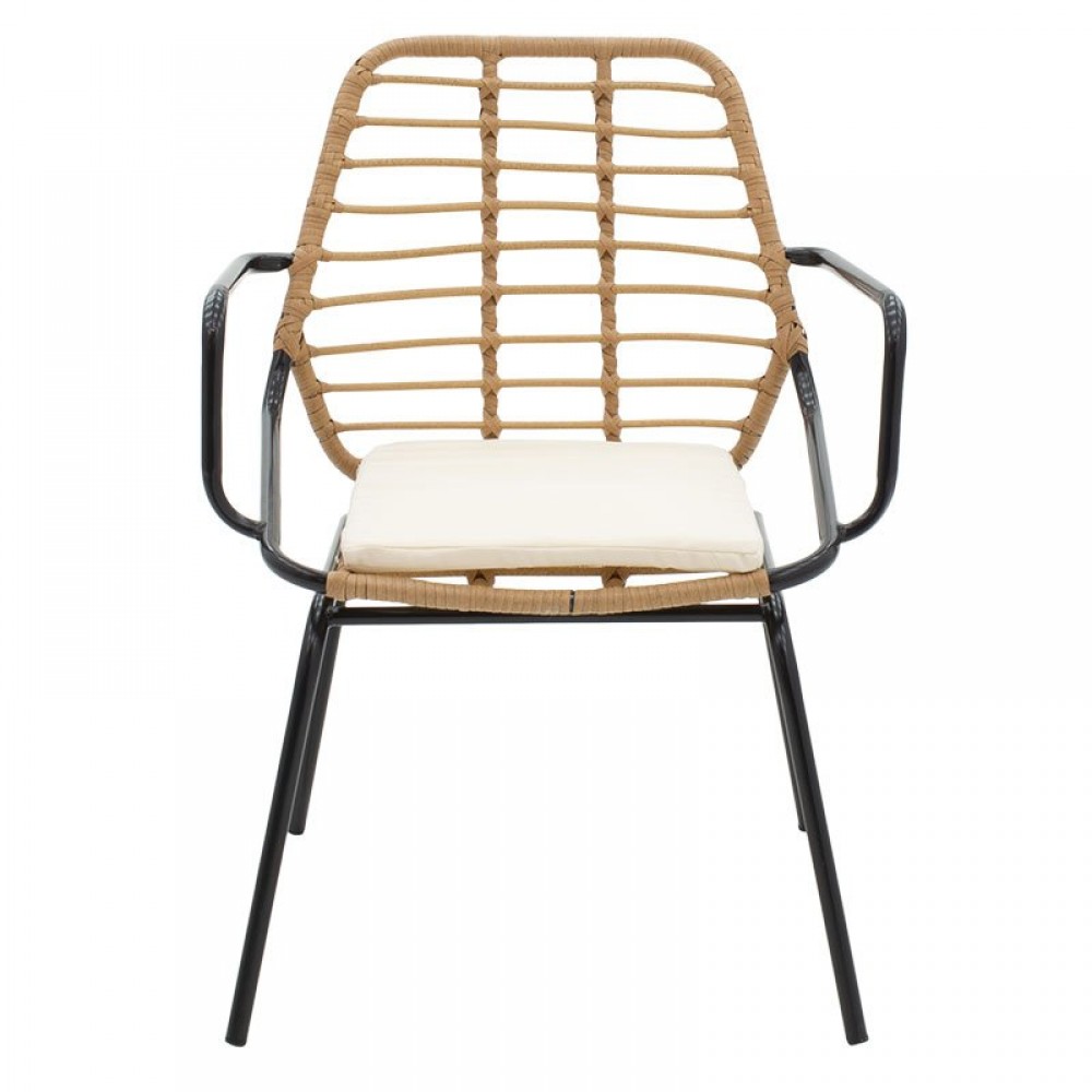 Πολυθρόνα κήπου "NAOKI" από μέταλλο/rattan σε χρώμα φυσικό/μαύρο 63x60x82