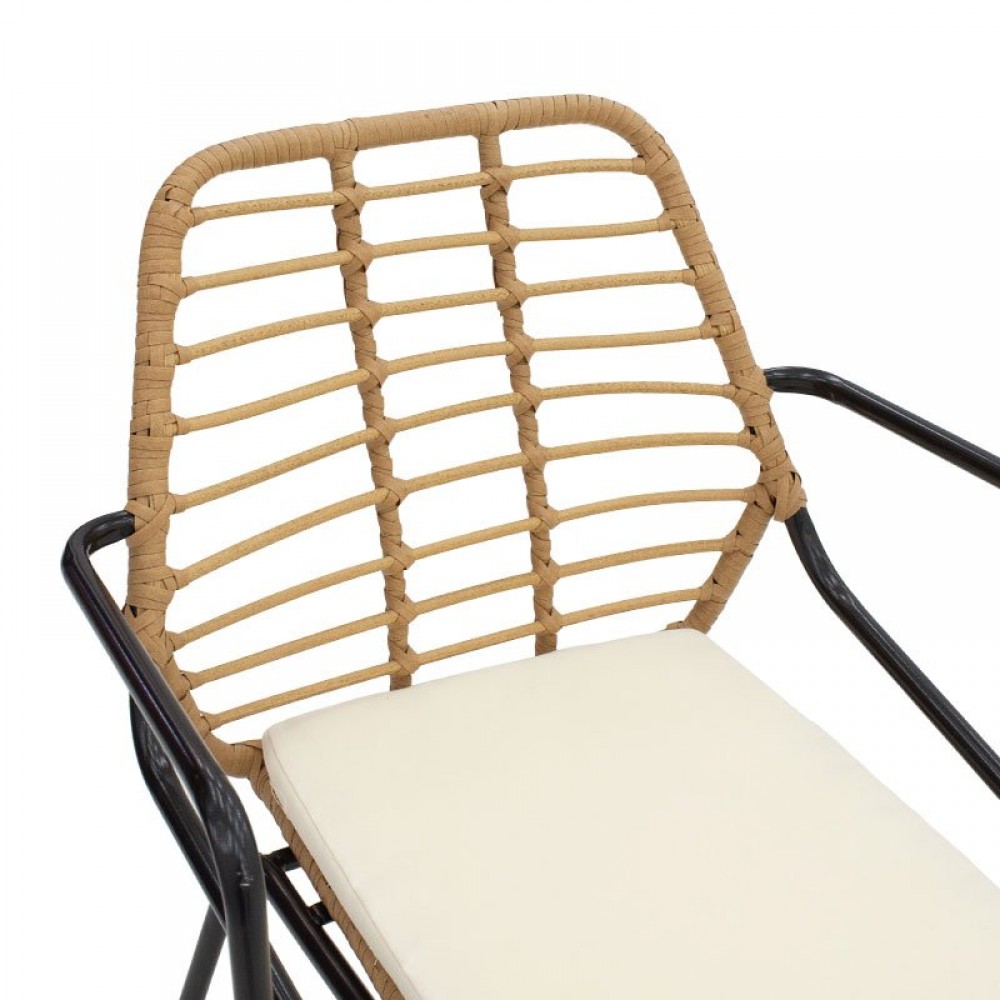 Πολυθρόνα κήπου "NAOKI" από μέταλλο/rattan σε χρώμα φυσικό/μαύρο 63x60x82
