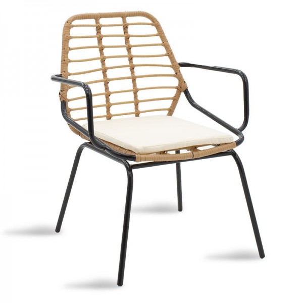 Πολυθρόνα κήπου "NAOKI" από μέταλλο/rattan σε χρώμα φυσικό/μαύρο 63x60x82
