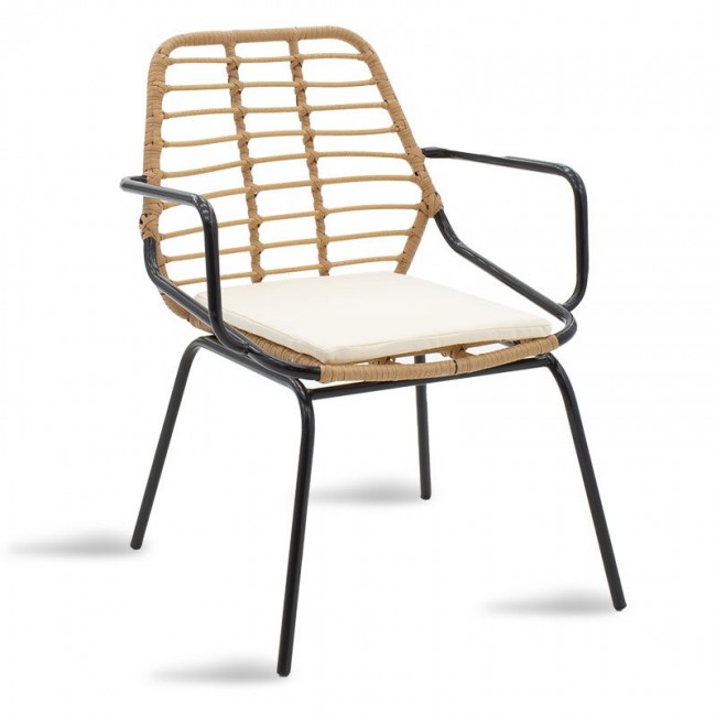 Πολυθρόνα κήπου "NAOKI" από μέταλλο/rattan σε χρώμα φυσικό/μαύρο 63x60x82
