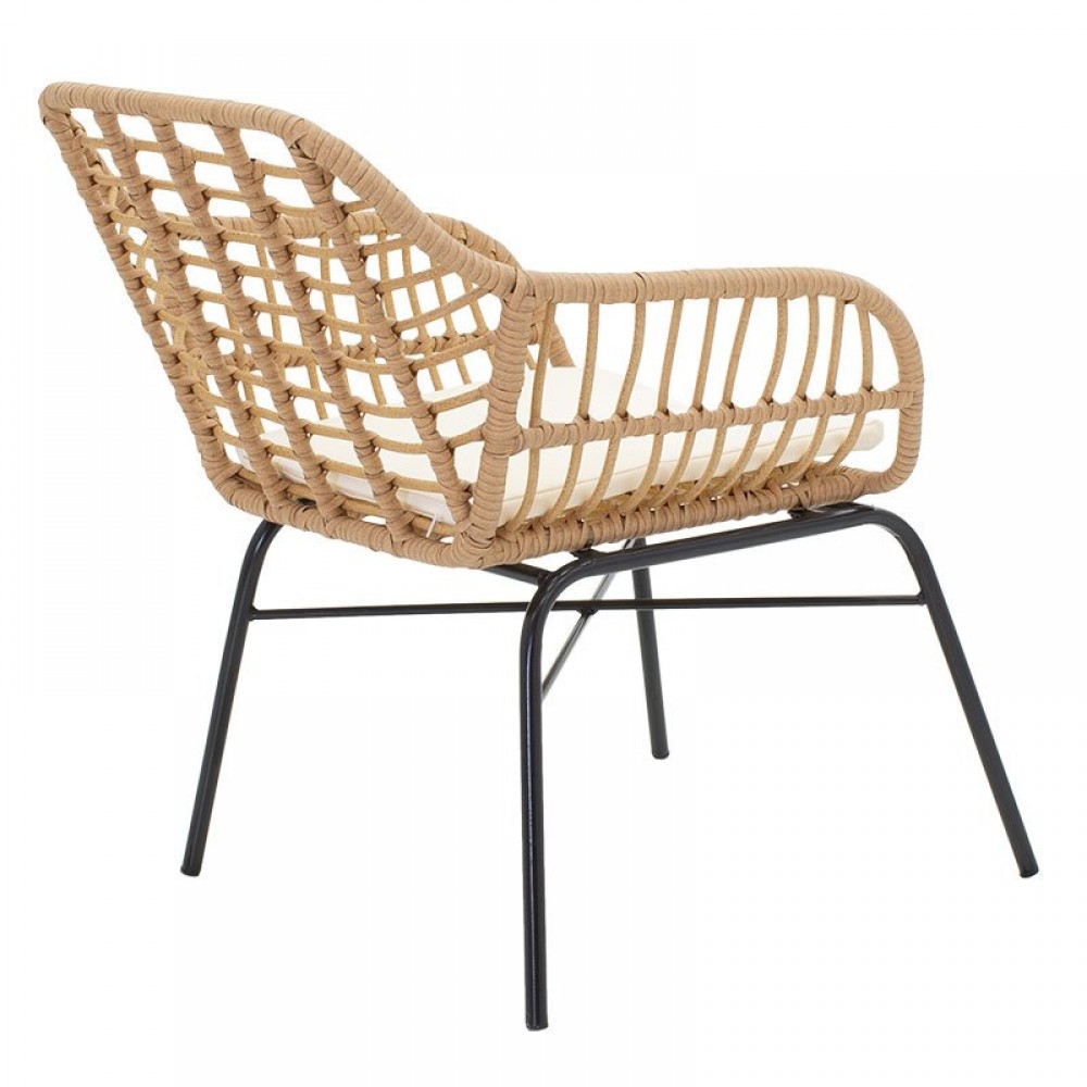 Πολυθρόνα κήπου "NAOKI" από μέταλλο/rattan σε χρώμα φυσικό/μαύρο 60x70x75