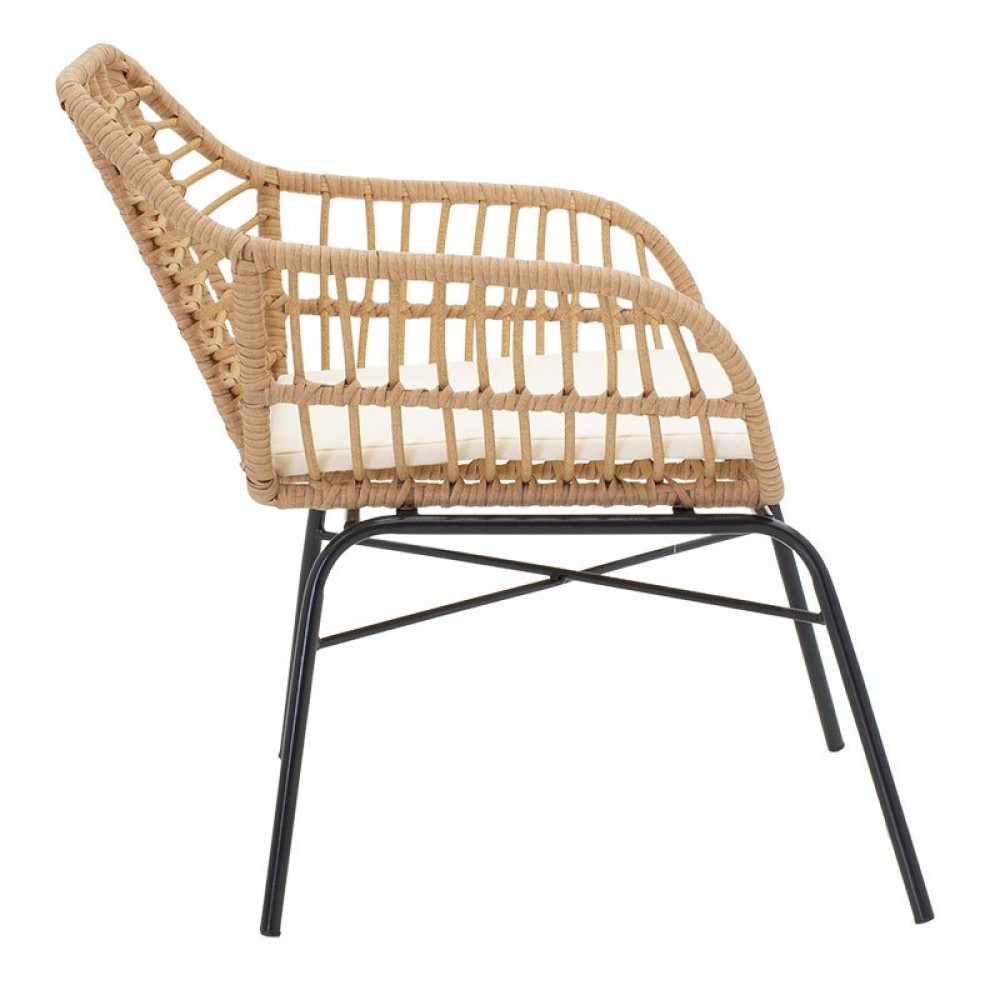 Πολυθρόνα κήπου "NAOKI" από μέταλλο/rattan σε χρώμα φυσικό/μαύρο 60x70x75
