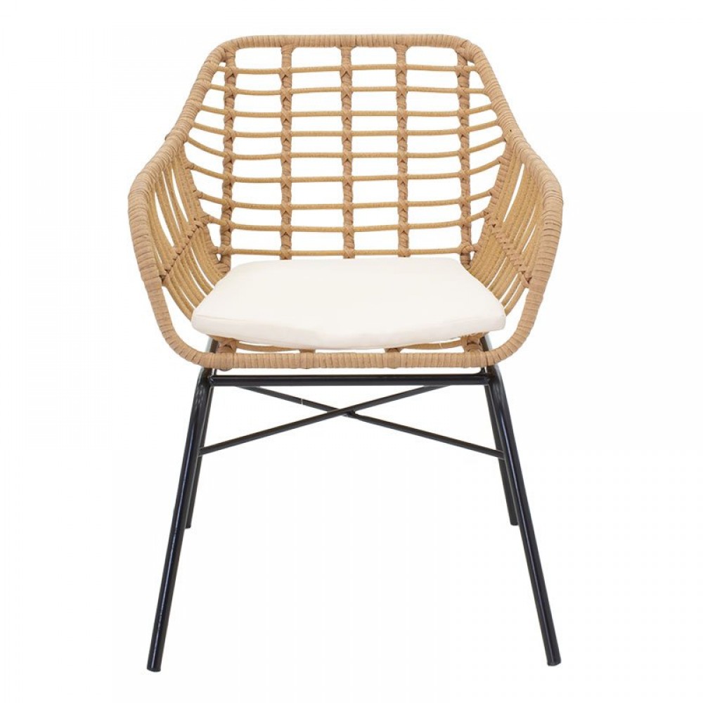 Πολυθρόνα κήπου "NAOKI" από μέταλλο/rattan σε χρώμα φυσικό/μαύρο 60x70x75
