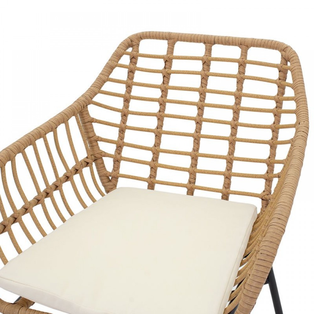 Πολυθρόνα κήπου "NAOKI" από μέταλλο/rattan σε χρώμα φυσικό/μαύρο 60x70x75