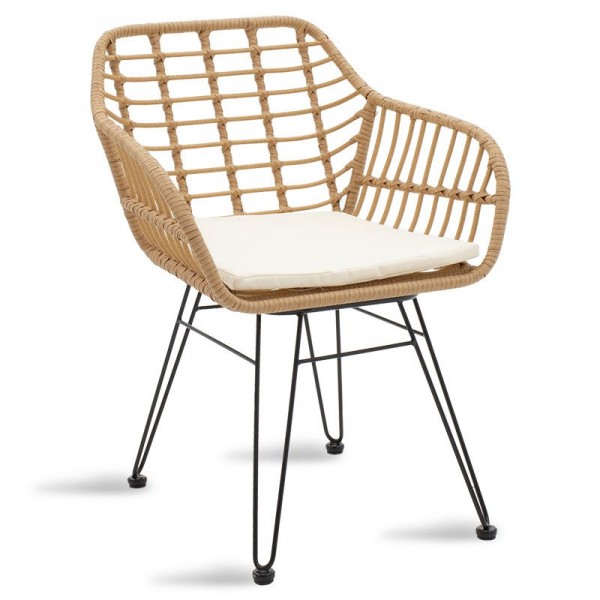 Πολυθρόνα κήπου "NAOKI" από μέταλλο/rattan σε χρώμα φυσικό/μαύρο 59x57x81