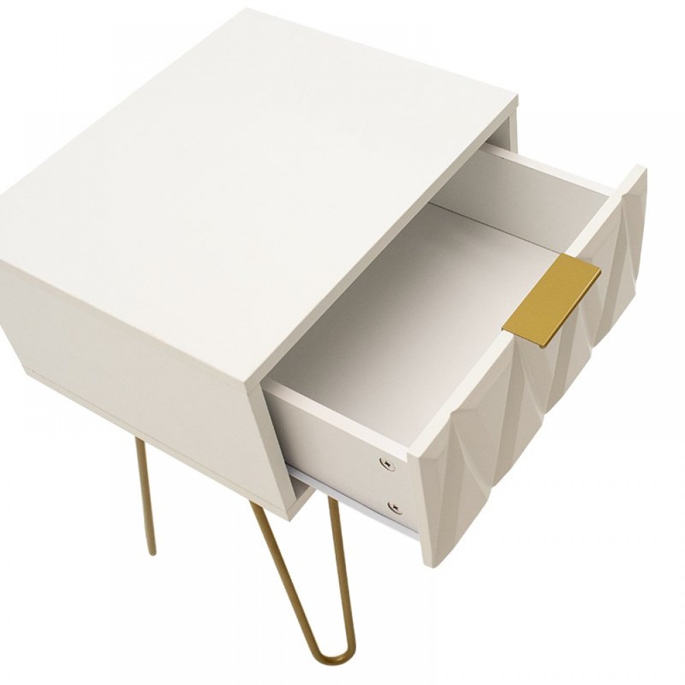 Κομοδίνο "ISLA" σε χρώμα χρυσό/λευκό 42x35x55