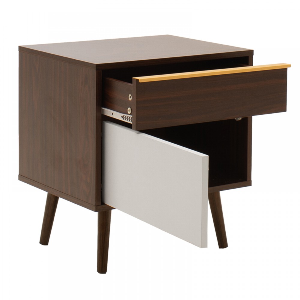 Κομοδίνο "NASTIA" σε χρώμα σκούρο καρυδί/λευκό 48x39x53