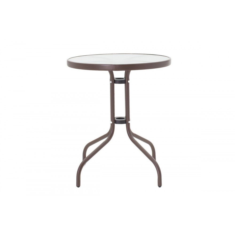 Τραπέζι κήπου "WATSON" από μέταλλο-γυαλί σε καφέ χρώμα Φ60x70