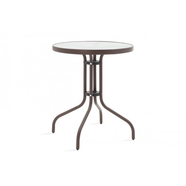 Τραπέζι κήπου "WATSON" από μέταλλο-γυαλί σε καφέ χρώμα Φ60x70