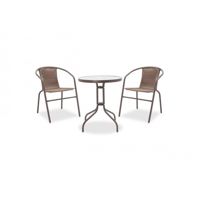 Σετ κήπου "Watson-Obbi" 3τμχ από μέταλλο/rattan/γυαλί σε καφέ χρώμα 60x60x70