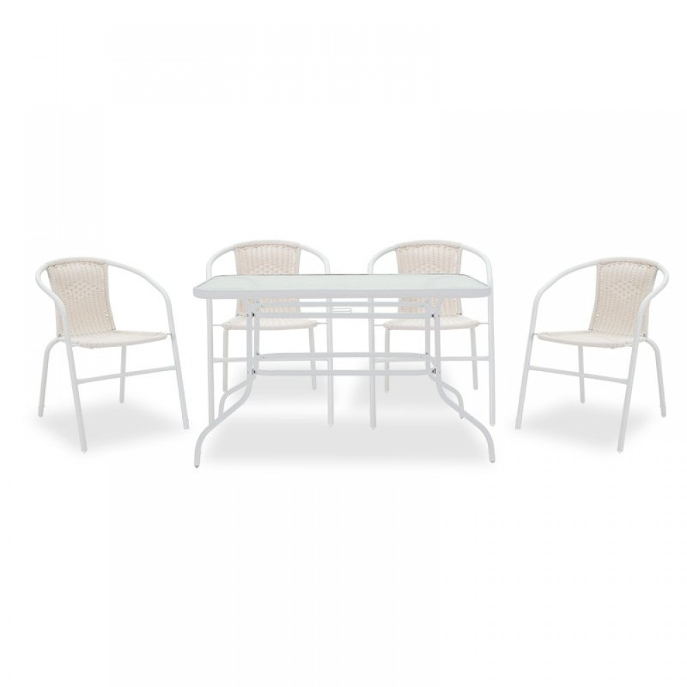 Τραπεζαρία κήπου "VALOR OBBI" 5τμχ από μέταλλο/rattan σε χρώμα λευκό 120x70x70