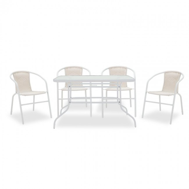 Τραπεζαρία κήπου "VALOR OBBI" 5τμχ από μέταλλο/rattan σε χρώμα λευκό 120x70x70