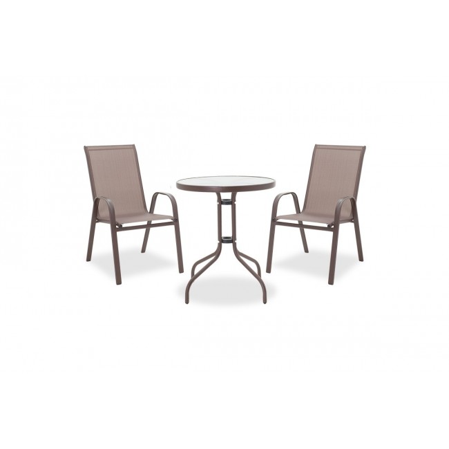 Τραπεζαρία κήπου 3τμχ "WATSON-CALAN" από μέταλλο/textilene σε καφέ χρώμα Φ60x70