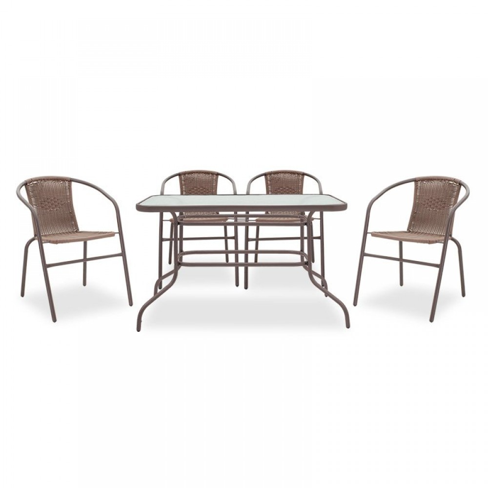 Τραπεζαρία κήπου "VALOR OBBI" 5τμχ από μέταλλο/rattan σε χρώμα καφέ 120x70x70