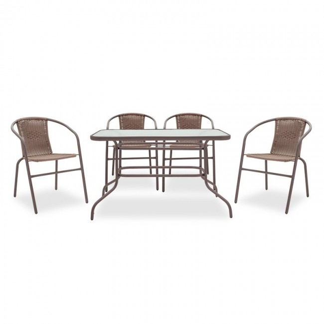 Τραπεζαρία κήπου "VALOR OBBI" 5τμχ από μέταλλο/rattan σε χρώμα καφέ 120x70x70