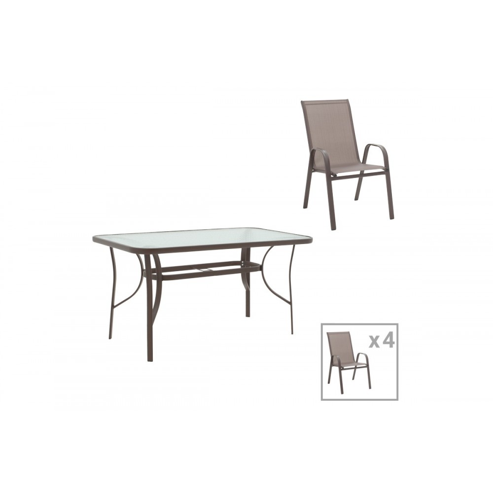 Τραπεζαρία κήπου 5τμχ "VALOR-CALAN" από μέταλλο/textilene σε καφέ χρώμα 120x70x70