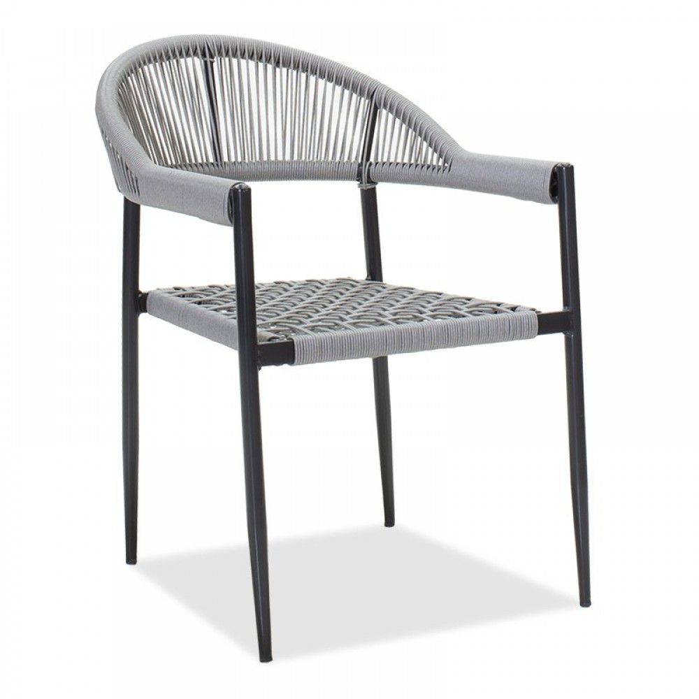 Πολυθρόνα κήπου "TIANA" από μέταλλο/rattan σε χρώμα γκρι/μαύρο 56x56x74