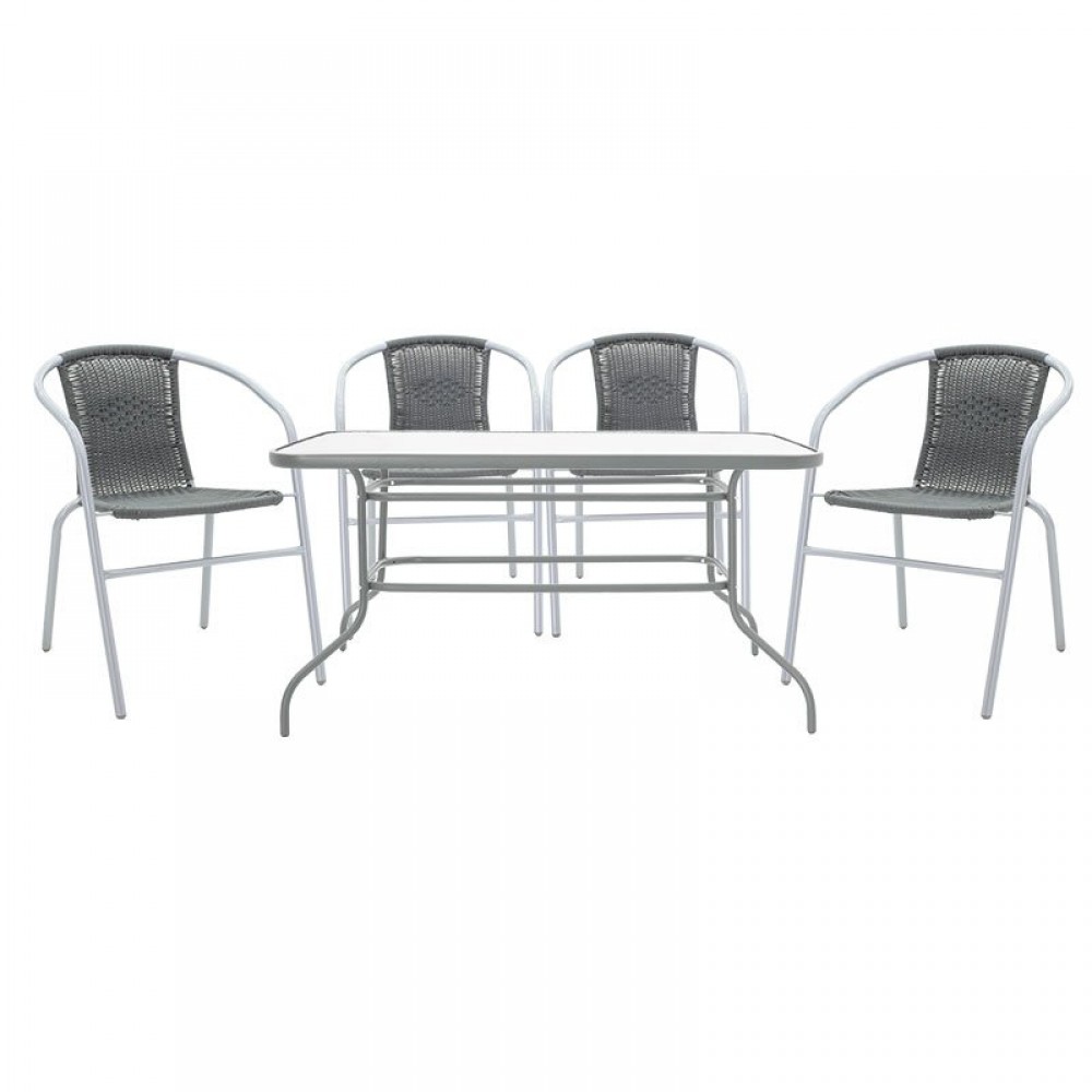 Τραπεζαρία κήπου "VALOR TADE" 5τμχ από μέταλλο/rattan σε χρώμα γκρι 140x80x70