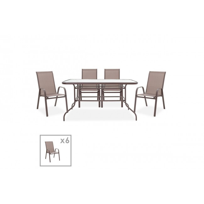 Τραπεζαρία κήπου 7τμχ "VALOR-CALAN" από μέταλλο/textilene σε καφέ χρώμα 140x80x70