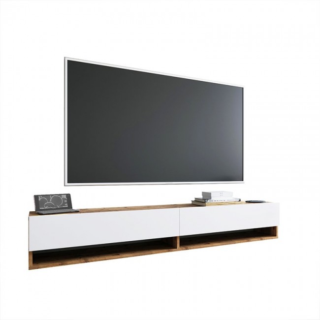 Έπιπλο τηλεόρασης "HANDRA" επιτοίχιο σε χρώμα φυσικό/λευκό 180x31,5x29,5