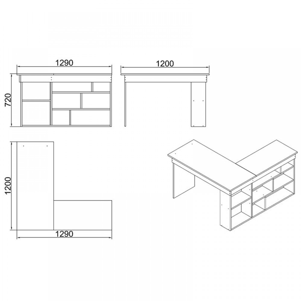 Γραφείο γωνιακό "ROSALINE" σε χρώμα λευκό-oak 120x129x72