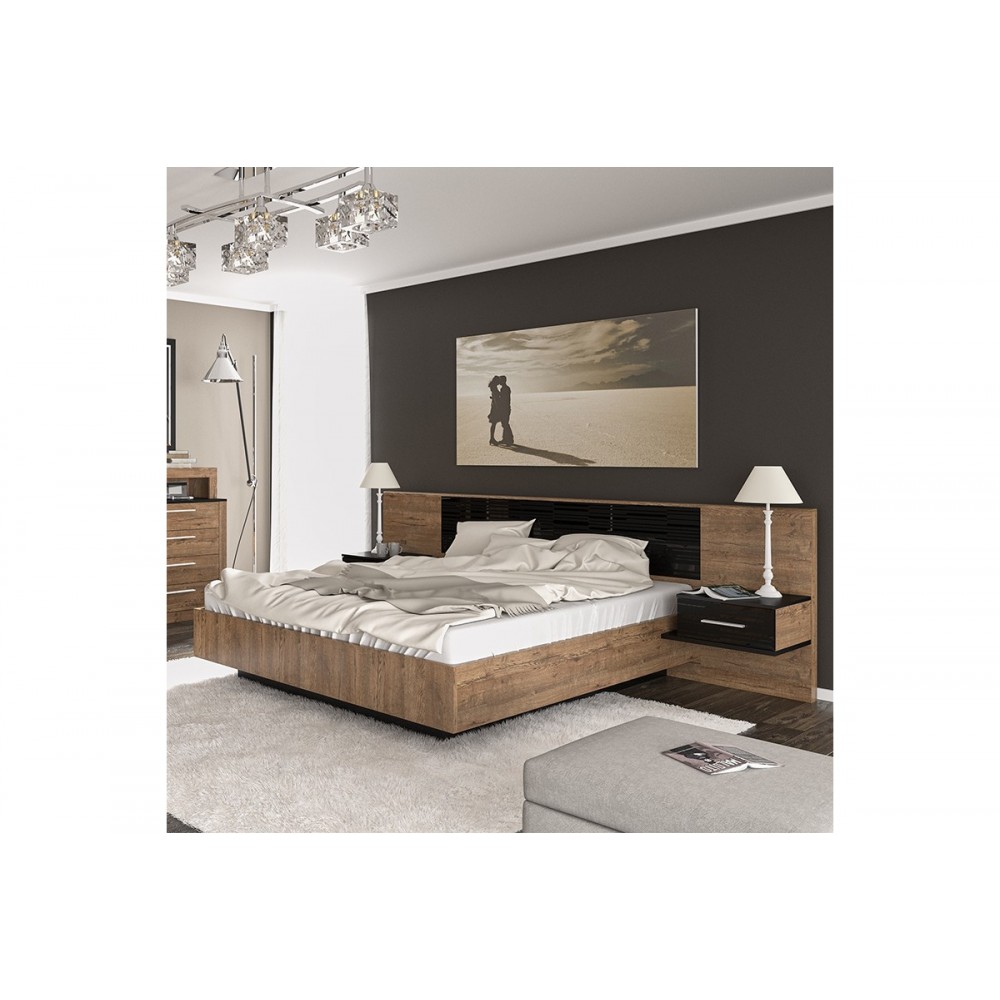 Κρεβάτι "ROMILLY" διπλό σε μαύρο/καρυδί χρώμα 265x209x91