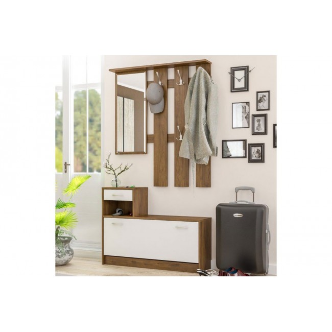 Έπιπλο εισόδου ''JAMIE'' σε χρώμα καρυδί/λευκό 100x27,5x187