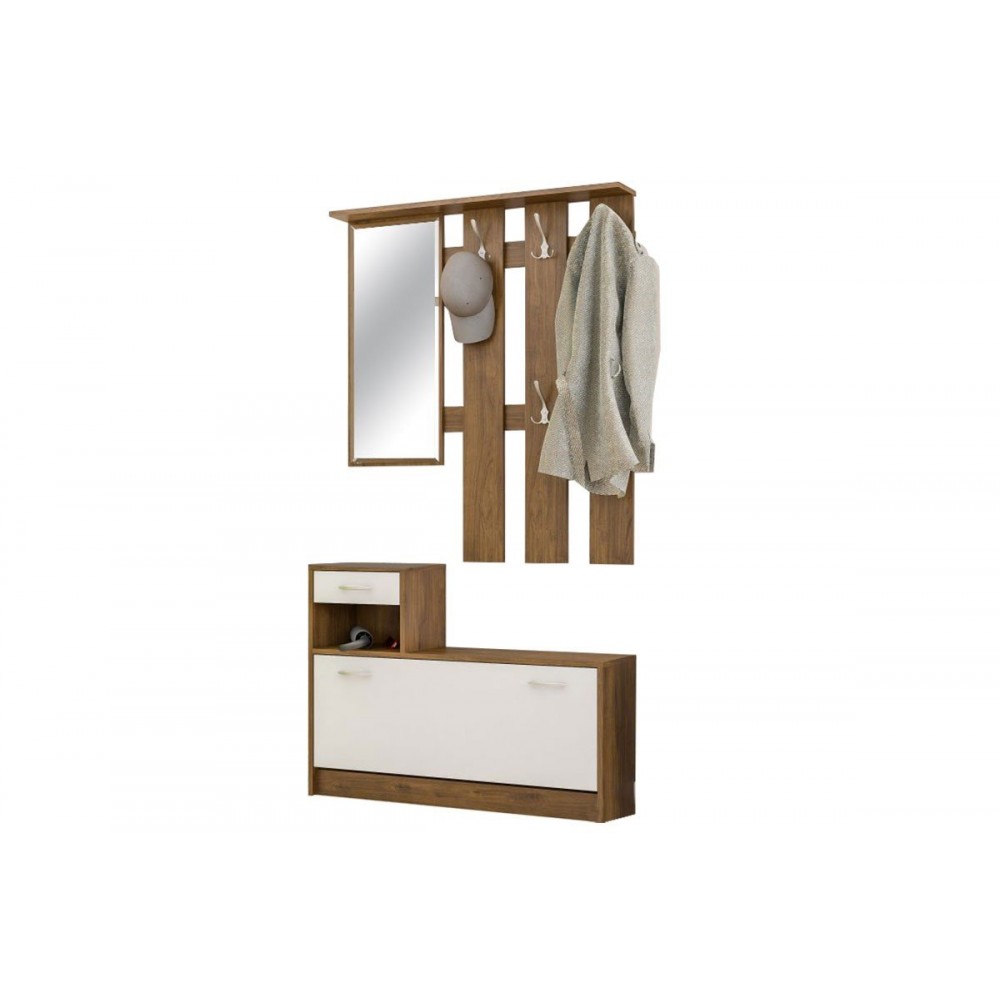 Έπιπλο εισόδου ''JAMIE'' σε χρώμα καρυδί/λευκό 100x27,5x187