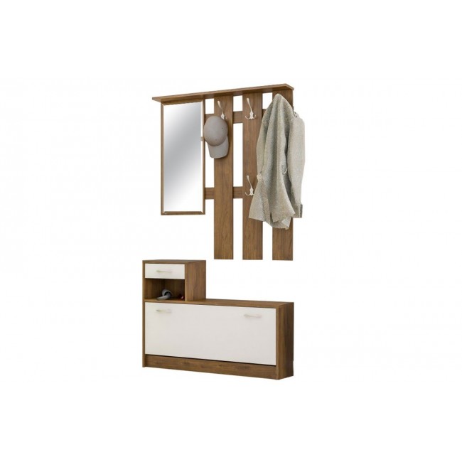 Έπιπλο εισόδου ''JAMIE'' σε χρώμα καρυδί/λευκό 100x27,5x187