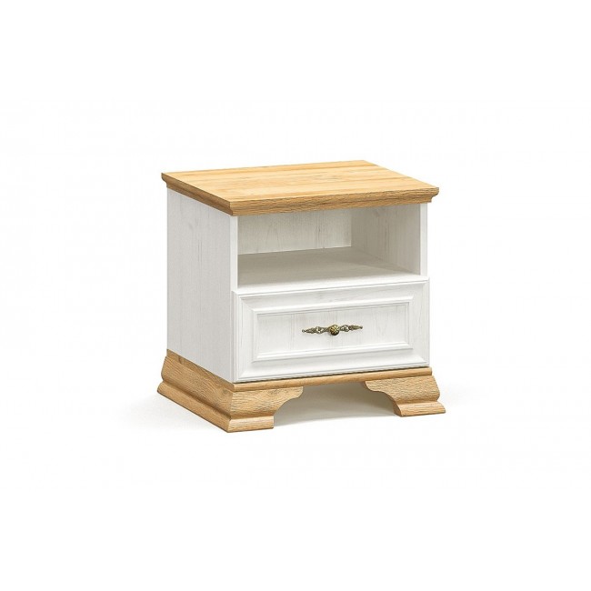 Κομοδίνο "JADEN"σε χρώμα φυσικό/λευκό αντικέ 49x41x47